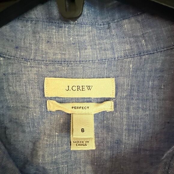J.Crew perfect fit Irish linen blue button down size 6 - Picture 4 of 10